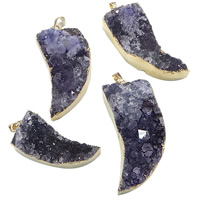 Ice Quartz Agate Pendants, with Brass, Horn, gold color plated, purple, nickel, lead & cadmium free Approx 