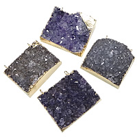 Ice Quartz Agate Pendants, with Brass, Rectangle, gold color plated, mixed colors, nickel, lead & cadmium free Approx 3mm 