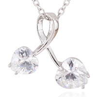 Gets® Jewelry Necklace, Brass, Heart, platinum plated, oval chain & with cubic zirconia, nickel, lead & cadmium free Approx 17.5 Inch 