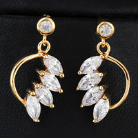 Gets® Jewelry Earring, Brass, Leaf, 18K gold plated, with cubic zirconia, nickel, lead & cadmium free 