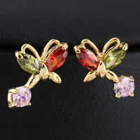 Gets® Jewelry Earring, Brass, Butterfly, 18K gold plated, with cubic zirconia, multi-colored, nickel, lead & cadmium free 