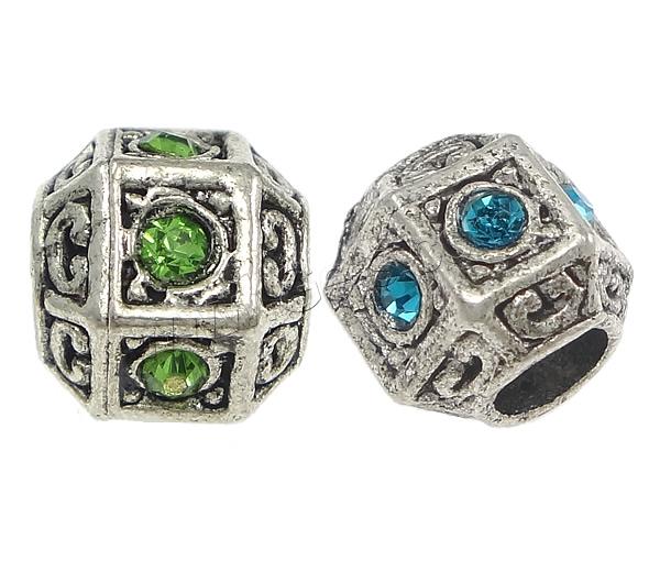 Rhinestone Zinc Alloy European Beads, Drum, plated, without troll & with rhinestone, more colors for choice, nickel, lead & cadmium free, 9x10mm, Hole:Approx 4.5mm, Sold By PC