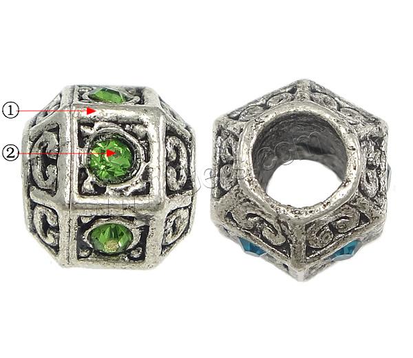 Rhinestone Zinc Alloy European Beads, Drum, plated, without troll & with rhinestone, more colors for choice, nickel, lead & cadmium free, 9x10mm, Hole:Approx 4.5mm, Sold By PC