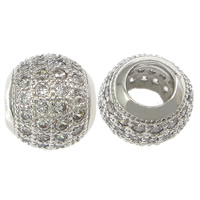 Cubic Zirconia Micro Pave Brass European Bead, Drum, plated, micro pave cubic zirconia & without troll Approx 5mm 