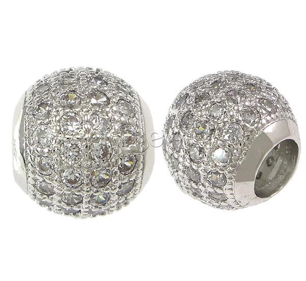 Befestigter Zirkonia European Perlen, Messing, Trommel, plattiert, Micro pave Zirkonia & ohne troll, keine, 10x11mm, Bohrung:ca. 5mm, verkauft von PC