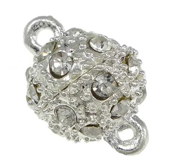 Zinc Alloy Magnetic Clasp, Round, plated, with rhinestone & single-strand, more colors for choice, nickel, lead & cadmium free, 15.5x10.5mm, Hole:Approx 1.5mm, Sold By PC