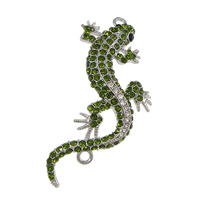 Animal Zinc Alloy Connector, Gecko, plated, with rhinestone & 1/1 loop nickel, lead & cadmium free Approx 2.5mm 