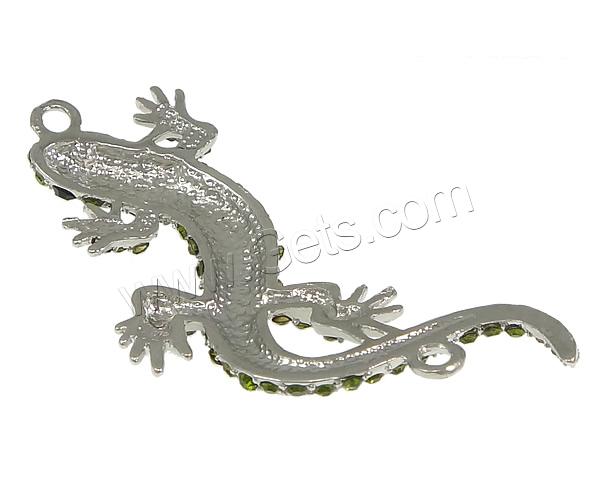 Animal Zinc Alloy Connector, Gecko, plated, with rhinestone & 1/1 loop, more colors for choice, nickel, lead & cadmium free, 35x60x4mm, Hole:Approx 2.5mm, Sold By PC