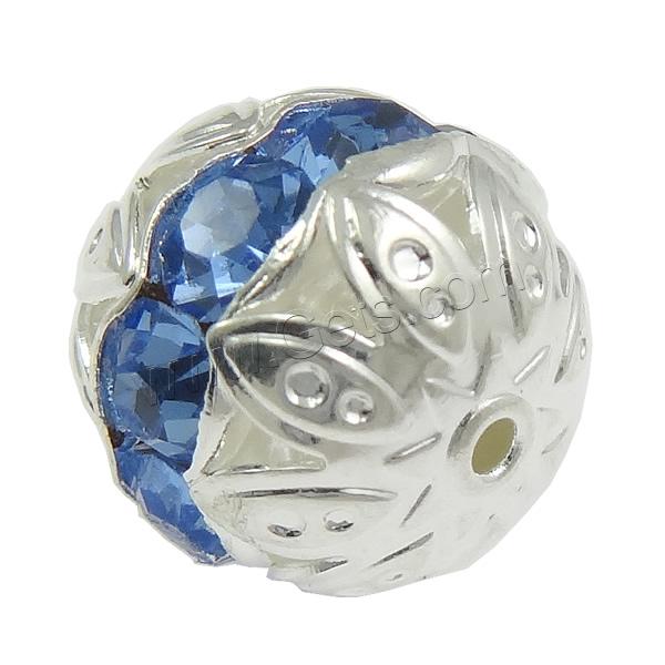 Rhinestone Brass Beads, Round, plated, with rhinestone, more colors for choice, 10x10mm, Hole:Approx 1mm, Sold By PC