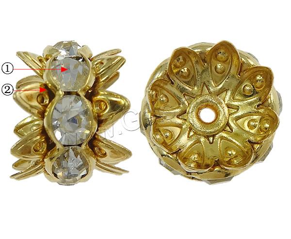 Brass Bead Cap, Flower, plated, with rhinestone & double-sided, more colors for choice, 8x8x9mm, Hole:Approx 1.5mm, Sold By PC
