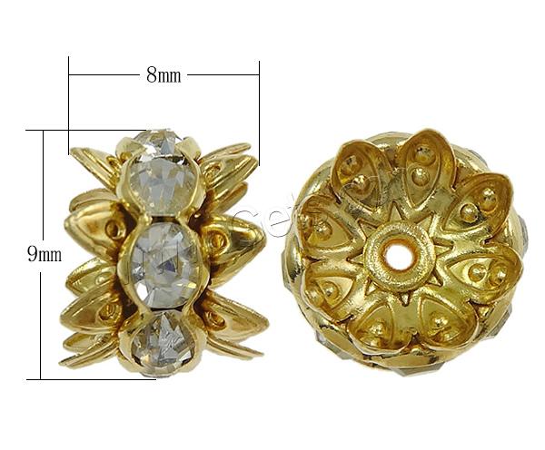 Brass Bead Cap, Flower, plated, with rhinestone & double-sided, more colors for choice, 8x8x9mm, Hole:Approx 1.5mm, Sold By PC