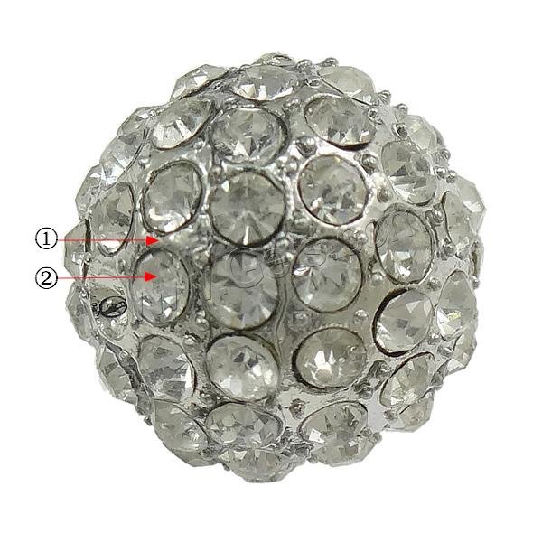 Rhinestone Brass Beads, Round, plated, with rhinestone, more colors for choice, 16x16mm, Hole:Approx 2mm, Sold By PC