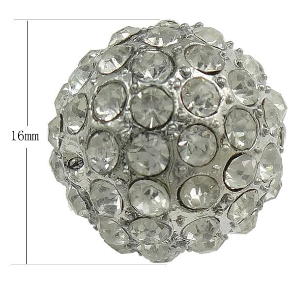 Rhinestone Brass Beads, Round, plated, with rhinestone, more colors for choice, 16x16mm, Hole:Approx 2mm, Sold By PC