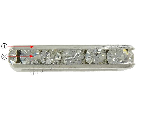 Rectangle Rhinestone Spacer, Brass, plated, 3-strand & with rhinestone, more colors for choice, 19x4x8mm, Hole:Approx 1mm, Sold By PC