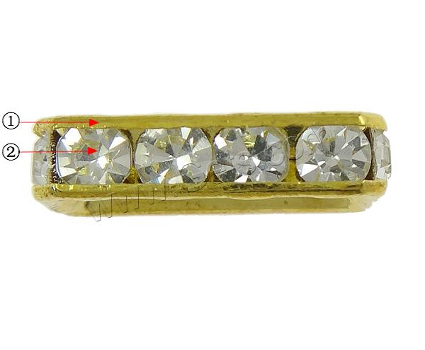 Rectangle Rhinestone Spacer, Brass, plated, with rhinestone & 2-strand, more colors for choice, 15x4x8mm, Hole:Approx 1mm, Sold By PC