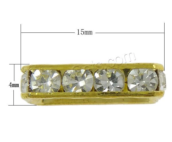 Rectángulo Rhinestone Spacer, metal, Rectángular, chapado, con diamantes de imitación & 2-sarta, más colores para la opción, 15x4x8mm, agujero:aproximado 1mm, Vendido por UD