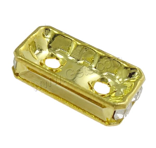 Rectángulo Rhinestone Spacer, metal, Rectángular, chapado, con diamantes de imitación & 2-sarta, más colores para la opción, 15x4x8mm, agujero:aproximado 1mm, Vendido por UD