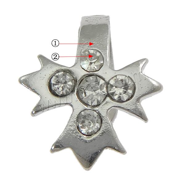 Zinc Alloy Pinch Bail, Cross, plated, with rhinestone, more colors for choice, nickel, lead & cadmium free, 10x13mm, 1mm, Sold By PC