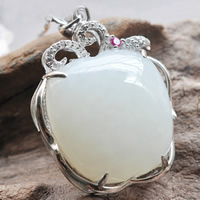 Hetian Jade Pendant, with 925 Sterling Silver, Apple, with rhinestone Approx 