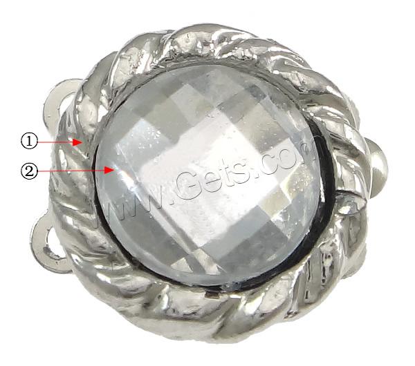 Zinc Alloy Box Clasp, with Glass, Flat Round, plated, faceted & 2-strand, more colors for choice, nickel, lead & cadmium free, 12.5x12x8mm, Sold By PC