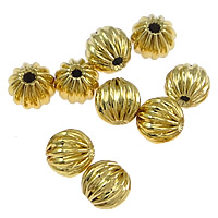 Brass Jewelry Beads, Round, 14K gold plated, corrugated, 5mm Approx 1.5mm 