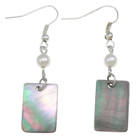 Abalone Shell Earring, with Glass Pearl & Iron, brass earring hook, Rectangle 48mm 