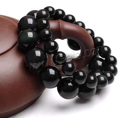 Bracelet obsidienne noire, Obsidien noir, Rond, normes différentes pour le choix, noire, Trou:Environ 2mm, Longueur:8 pouce, Vendu par brin