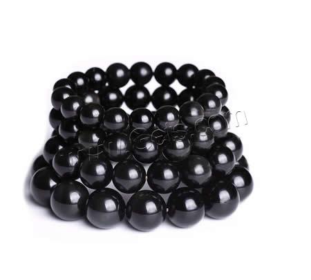 Черный обсидиан браслет, черный обсодиан, Круглая, разный размер для выбора, черный, отверстие:Приблизительно 2mm, длина:8 дюймовый, продается Strand