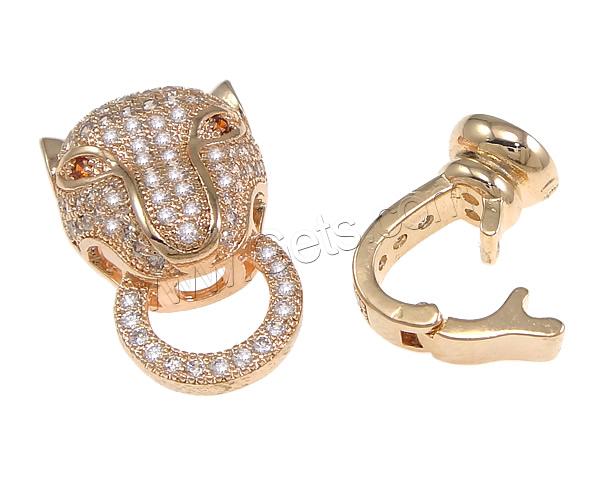 Brass Fold Over Clasp, Leopard, plated, micro pave cubic zirconia, more colors for choice, 13.5x22x7mm, 14.5x8.5x4mm, 31.5mm, Hole:Approx 6mm, Sold By Set