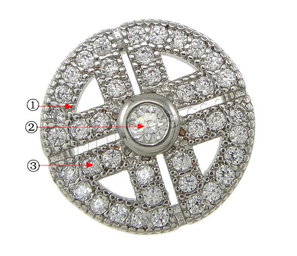 Cubic Zirconia Micro Pave Slide Charm, Brass, Flat Round, plated, micro pave cubic zirconia, more colors for choice, nickel, lead & cadmium free, 11.5x11.5x4mm, Hole:Approx 7x1mm, Sold By PC