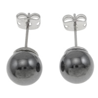 Non Magnetic Hematite Earrings, with plastic earnut, stainless steel post pin, Round & Customized, black 