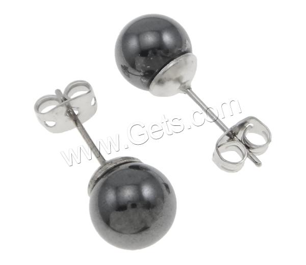 Non Magnetic Hematite Earrings, with plastic earnut, stainless steel post pin, Round, different size for choice & Customized, black, Sold By Pair