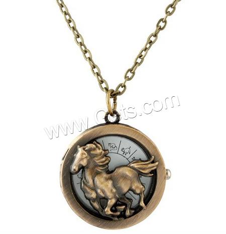 Watch Necklace, Zinc Alloy, with Organic Glass, Flat Round, antique bronze color plated, oval chain & different styles for choice, lead & cadmium free, 30mm, Length:Approx 31.5 Inch, Sold By Strand