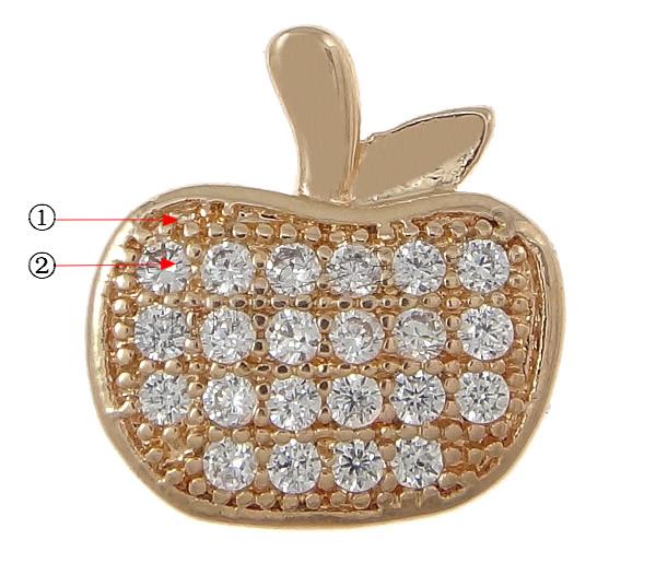 Cubic Zirconia Micro Pave Slide Charm, Brass, Apple, plated, micro pave cubic zirconia, more colors for choice, nickel, lead & cadmium free, 8.5x9x3.5mm, Hole:Approx 4x1.5mm, Sold By PC