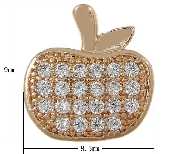 Cubic Zirconia Micro Pave Slide Charm, Brass, Apple, plated, micro pave cubic zirconia, more colors for choice, nickel, lead & cadmium free, 8.5x9x3.5mm, Hole:Approx 4x1.5mm, Sold By PC