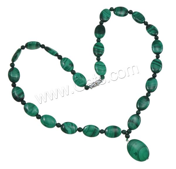 Malachite Beads Necklace, brass screw clasp, Flat Oval, natural, different length for choice & Customized, 10x4x5mm, 15x23x5mm, Sold By Strand