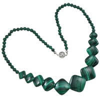 Malachite Beads Necklace, brass box clasp, Rhombus, natural, 5mm Approx 17 Inch 