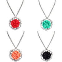 Fashion Statement Necklace, Zinc Alloy, with Resin, with 2inch extender chain, Flower, antique silver color plated, twist oval chain, mixed colors, lead & cadmium free, 78mm Approx 19.6 Inch 