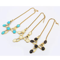 Fashion Statement Necklace, Zinc Alloy, with Resin, with 2inch extender chain, antique gold color plated, twist oval chain, mixed colors, lead & cadmium free, 50mm Approx 19.6 Inch 