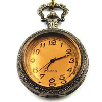 Ожереловые наручные часы, цинковый сплав, с железный цепи & Стеклянный, Плоская круглая форма, Покрытие под бронзу старую, Овальный цепь, не содержит никель, свинец, длина:Приблизительно 31 дюймовый, 50пряди/сумка, продается сумка