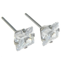 Stainless Steel Cubic Zirconia Stud Earring, Square, plated, without earnut & with cubic zirconia 
