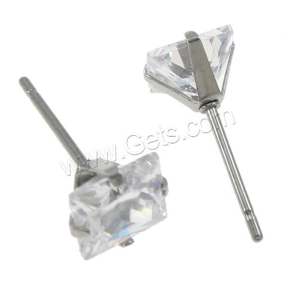 Stainless Steel Cubic Zirconia Stud Earring, Square, plated, without earnut & with cubic zirconia, more colors for choice, 7x7x5mm, Sold By Pair