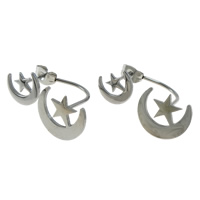 Stainless Steel Stud Earring, Moon and Star, original color 