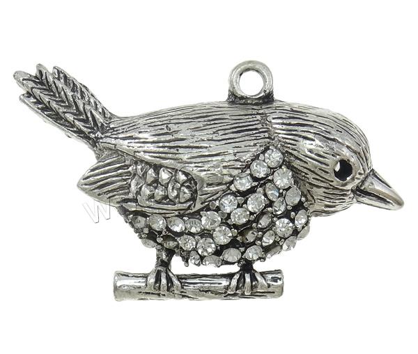 Pendentifs animaux en alliage de zinc, oiseau, Placage, Personnalisé & avec strass & creux, plus de couleurs à choisir, protéger l'environnement, sans nickel, plomb et cadmium, 52x32x13mm, Trou:Environ 3mm, Vendu par PC