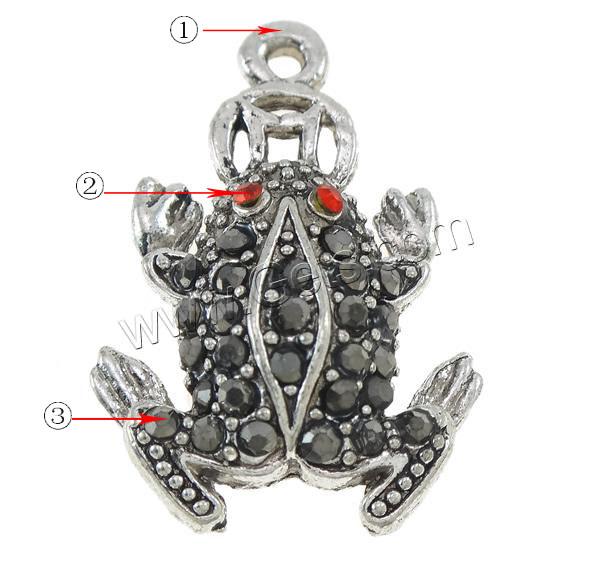 Zinc Alloy Animal Pendants, Frog, plated, Customized & with rhinestone, more colors for choice, nickel, lead & cadmium free, 21x30.5x6mm, Hole:Approx 2mm, Sold By PC