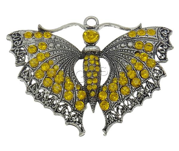 Zinc Alloy Animal Pendants, Butterfly, plated, Customized & with rhinestone, more colors for choice, nickel, lead & cadmium free, 73x54x5.5mm, Hole:Approx 4mm, Sold By PC