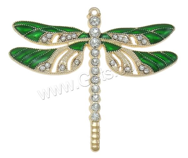 Zinc Alloy Animal Pendants, Dragonfly, plated, Customized & enamel & with rhinestone, more colors for choice, nickel, lead & cadmium free, 64x56x5mm, Hole:Approx 1.5mm, Sold By PC