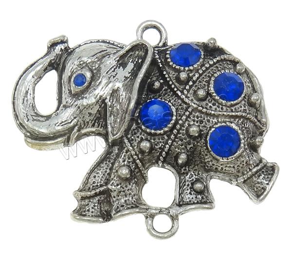 Animal Zinc Alloy Connector, Elephant, plated, Customized & with rhinestone & 1/1 loop, more colors for choice, nickel, lead & cadmium free, 50x42x6.5mm, Hole:Approx 3mm, Sold By PC