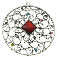 Resin Zinc Alloy Pendants, with Resin, Flat Round, plated, with rhinestone nickel, lead & cadmium free Approx 3mm 