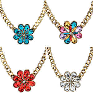 Fashion Statement Necklace, Zinc Alloy, with 2inch extender chain, Flower, antique gold color plated, twist oval chain & with acrylic rhinestone, mixed colors, lead & cadmium free, 57mm Approx 18.8 Inch 